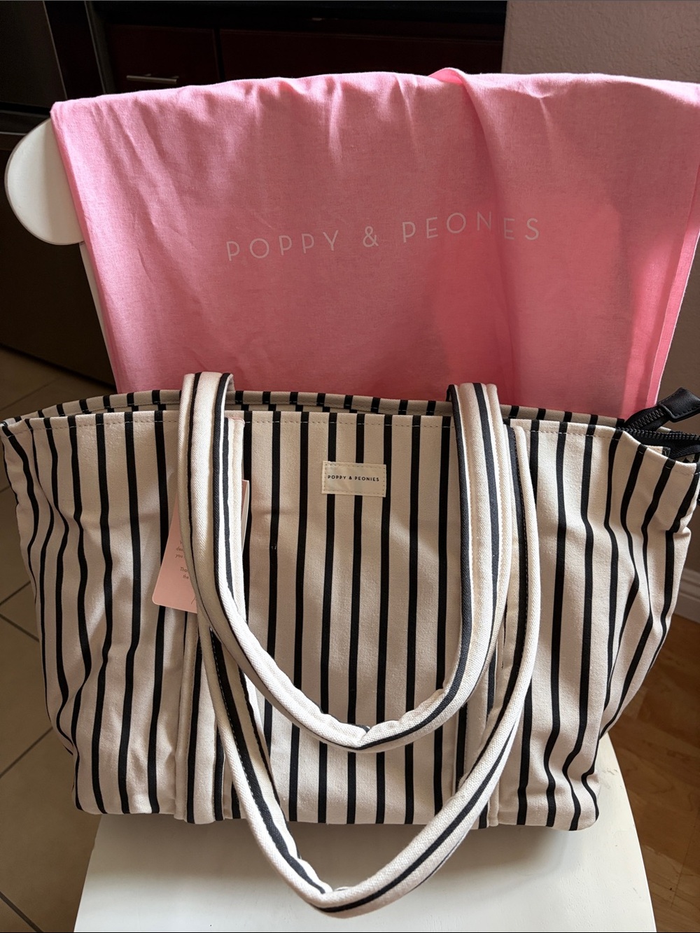 Poppy & Peonies Cream and Black Striped Daydreamer Canvas Tote - Picture 3 of 7